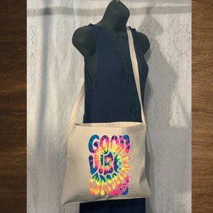 Good Vibes Only Cotton Canvas Crossbody Messenger Tote Bag with Long Strap